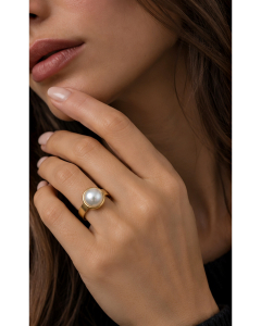 Perlenring 14K Vergoldeter Edelstahl, Eleganter Damenring Muschelkernperle, Ring mit Perle, Minimalistisch, Brautring, Geschenk für Frauen